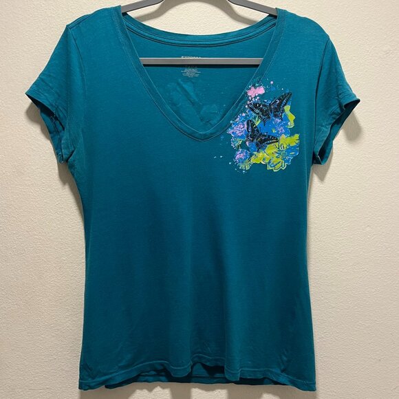 EXPRESS Cap-Sleeveless Wide Neck BUTTERFLY graphic Top T-Shirt Large - Picture 1 of 6